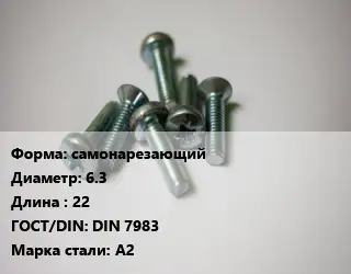 Винт самонарезающий 6.3х22 DIN 7983 Сталь: А2